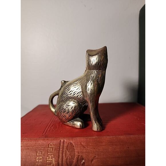 Solid Brass Vintage Cat Figurine 3.5" Minitature - Picture 3 of 6